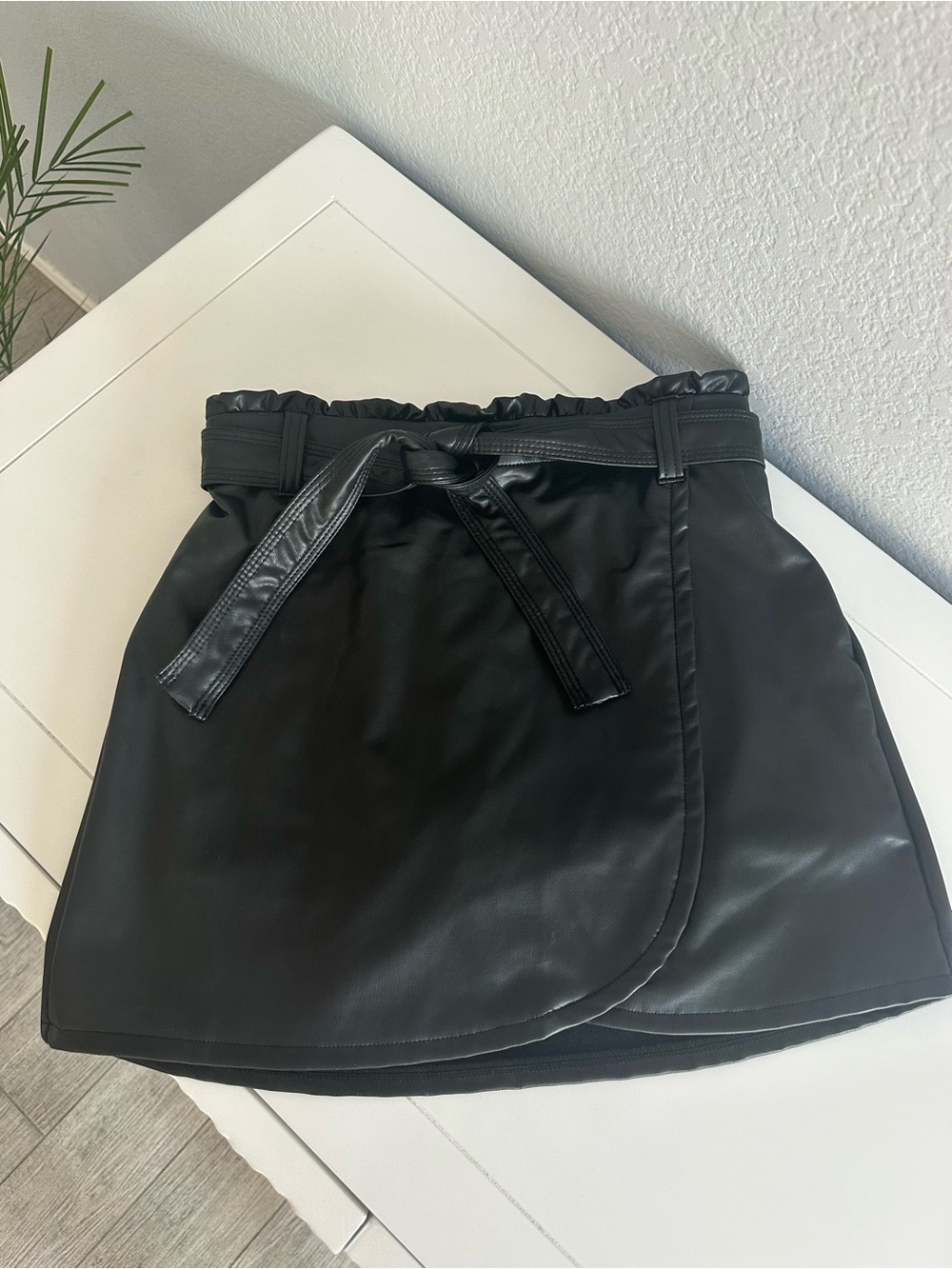 Abercrombie & Fitch Black Faux Leather Wrap Mini Skirt with built in shorts